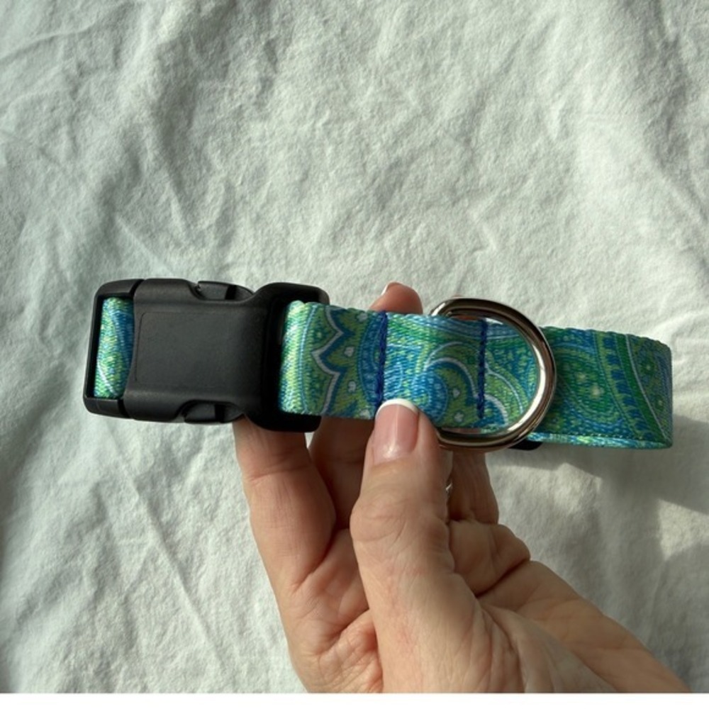 Green‎ and Blue Paisley 1" Wide Dog Collar - Picture 4 of 8
